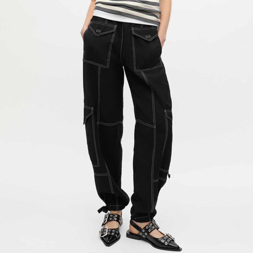 GANNI Light Slub Pocket Pants in Black Size EU 36 US 4